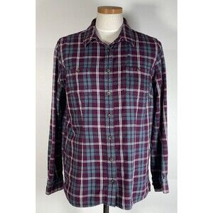 Duluth Trading Co Shirt Womens Medium Plaid Flannel Long Sleeve Button Purple